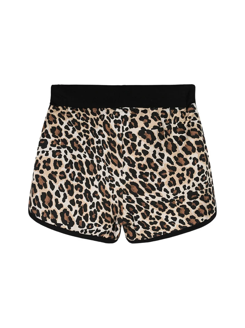 Completo corto da bambina con t-shirt crop e shorts maculati - nero