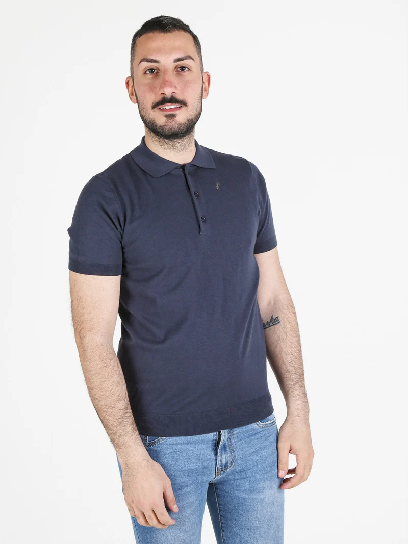 Polo da uomo in cotone - blu scuro