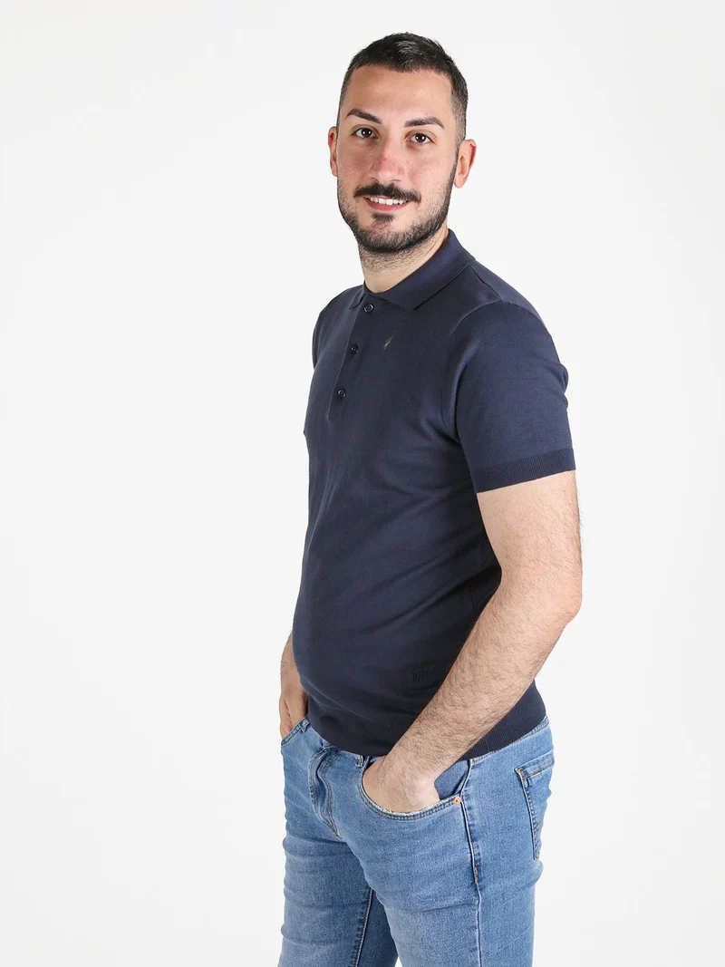 Polo da uomo in cotone - blu scuro