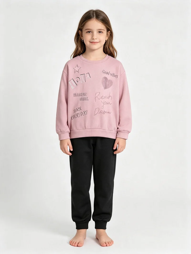 Completo 2 pezzi da bambina con felpa e pantalone - rosa