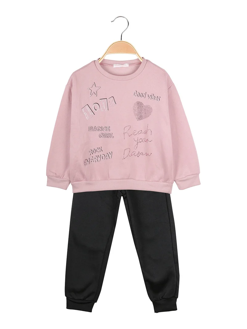Completo 2 pezzi da bambina con felpa e pantalone - rosa