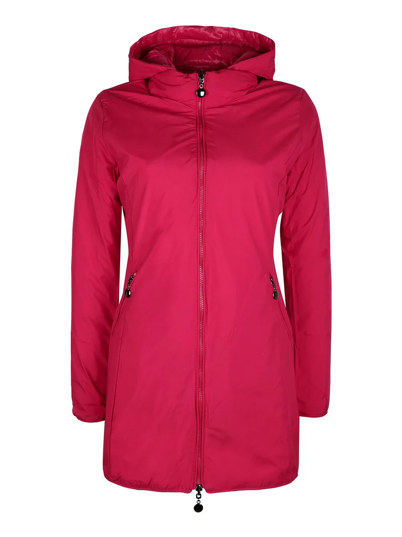 Piumino donna lungo reversibile con cappuccio - rosso