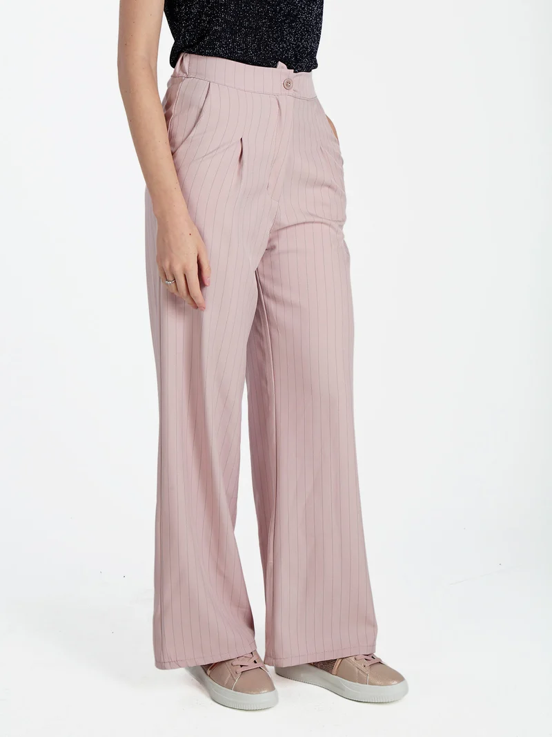 Pantaloni donna a palazzo gessati - rosa