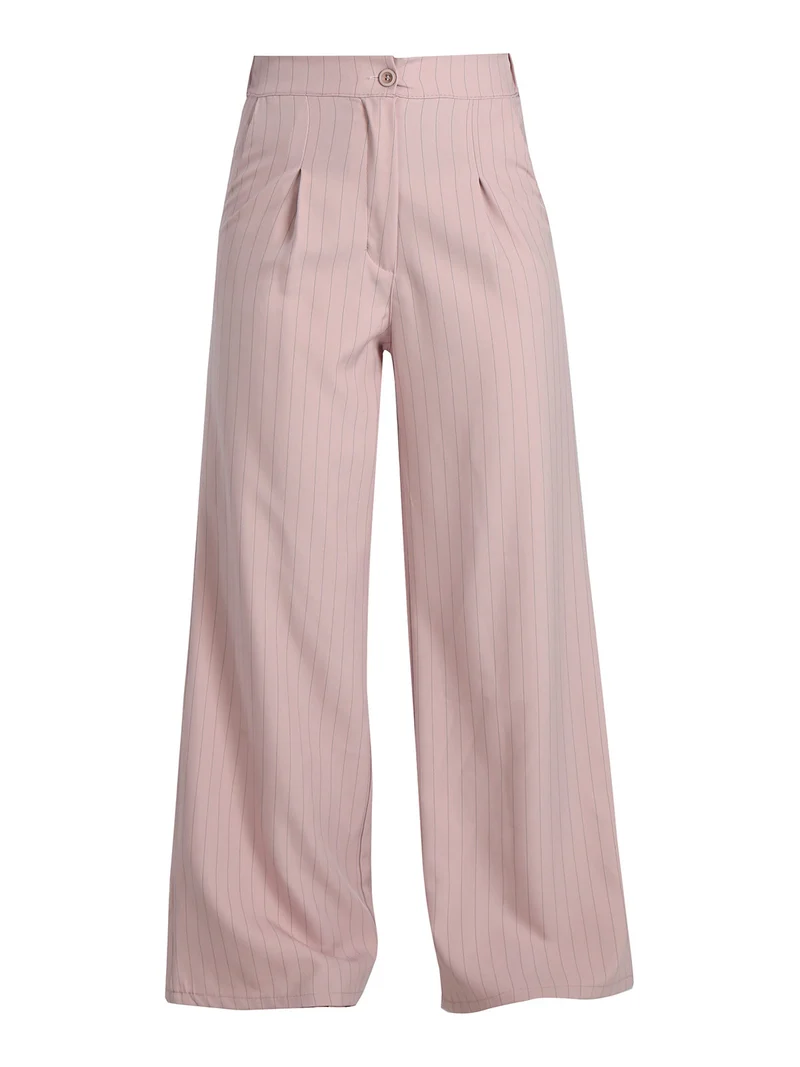 Pantaloni donna a palazzo gessati - rosa