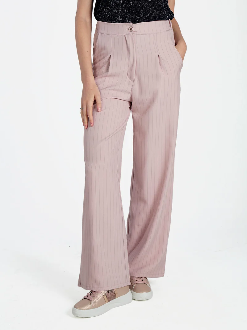 Pantaloni donna a palazzo gessati - rosa