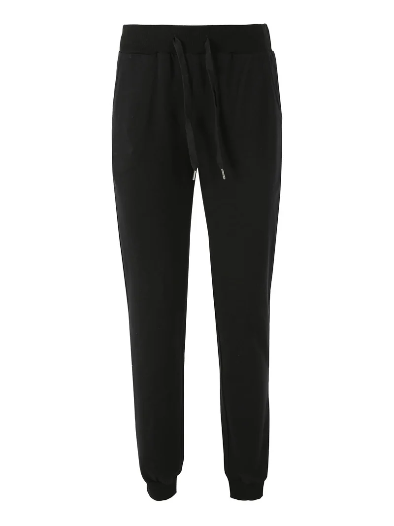 Pantaloni tuta da donna con coulisse e polsini - nero