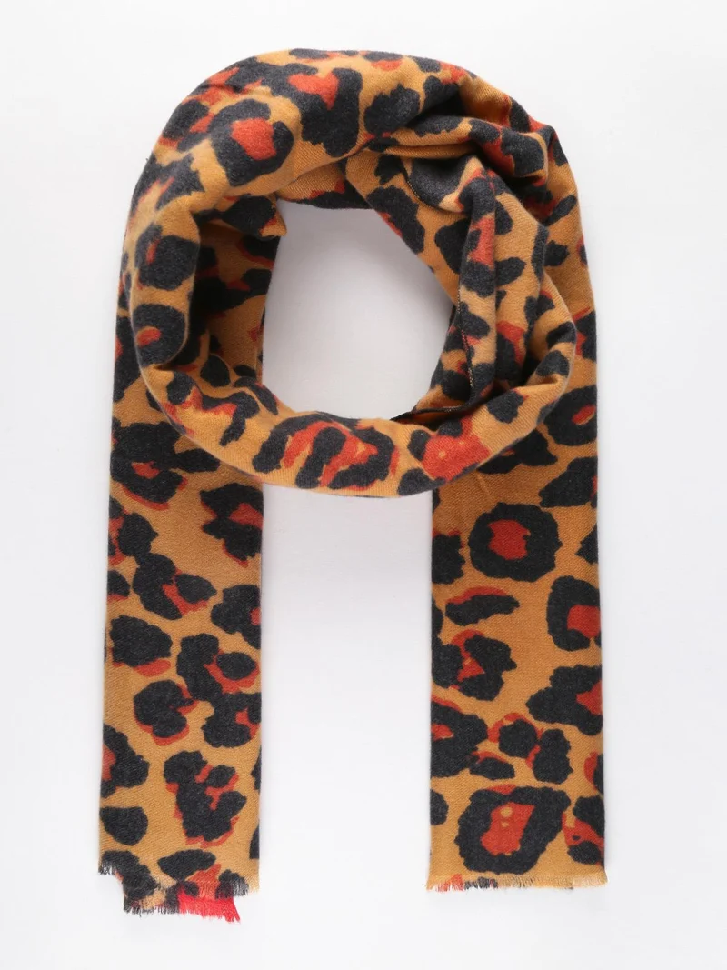 Sciarpa a fantasia leopardata misto lana - rosso