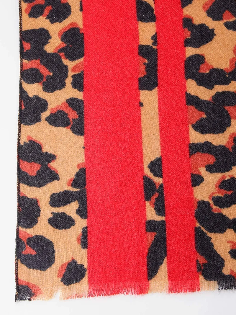 Sciarpa a fantasia leopardata misto lana - rosso