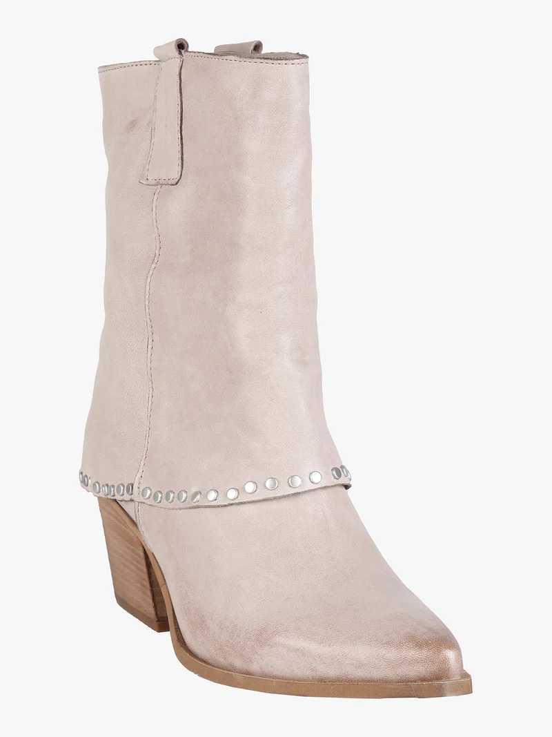 Stivaletti in pelle da donna texani con borchie - beige
