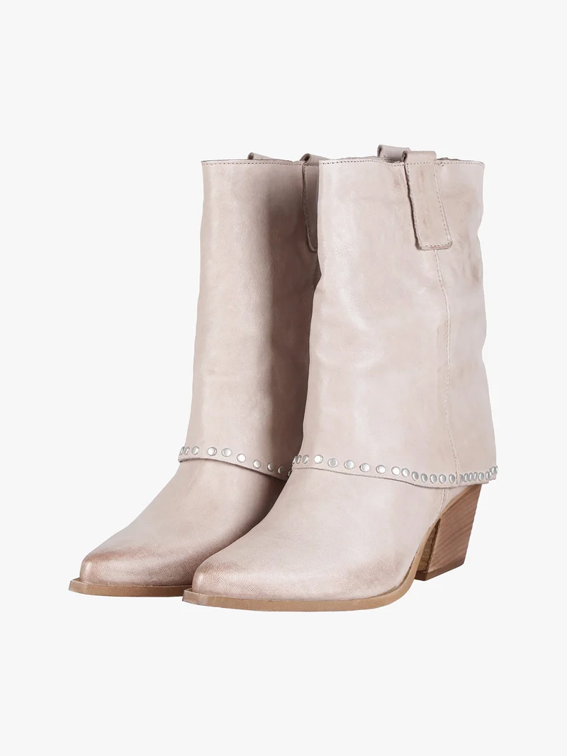 Stivaletti in pelle da donna texani con borchie - beige