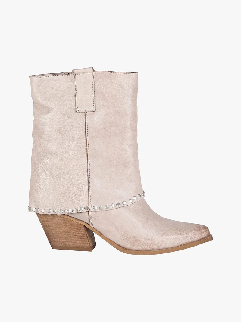 Stivaletti in pelle da donna texani con borchie - beige