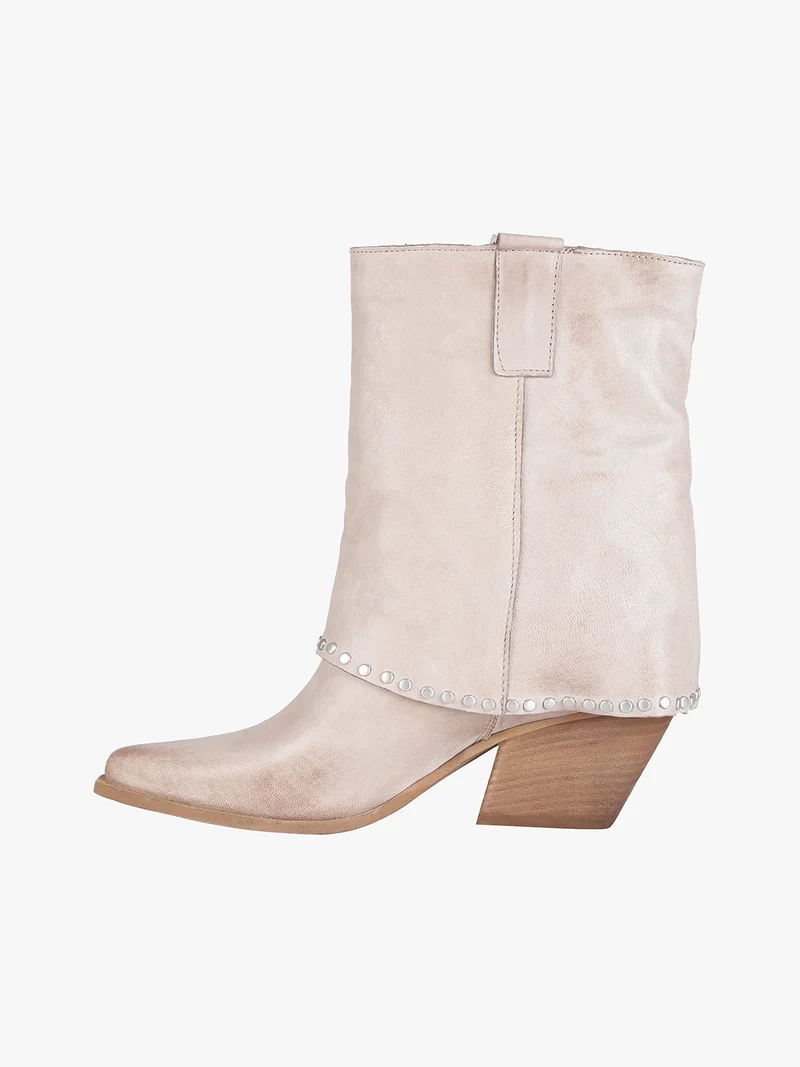 Stivaletti in pelle da donna texani con borchie - beige