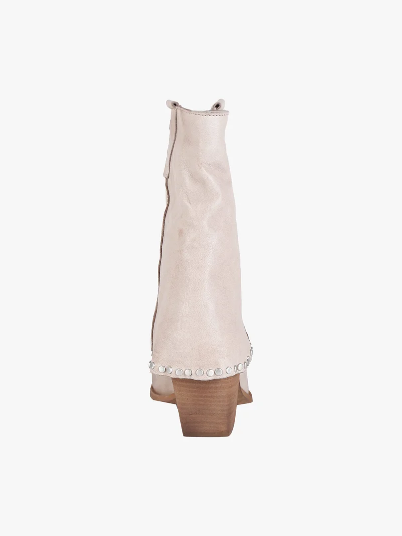 Stivaletti in pelle da donna texani con borchie - beige