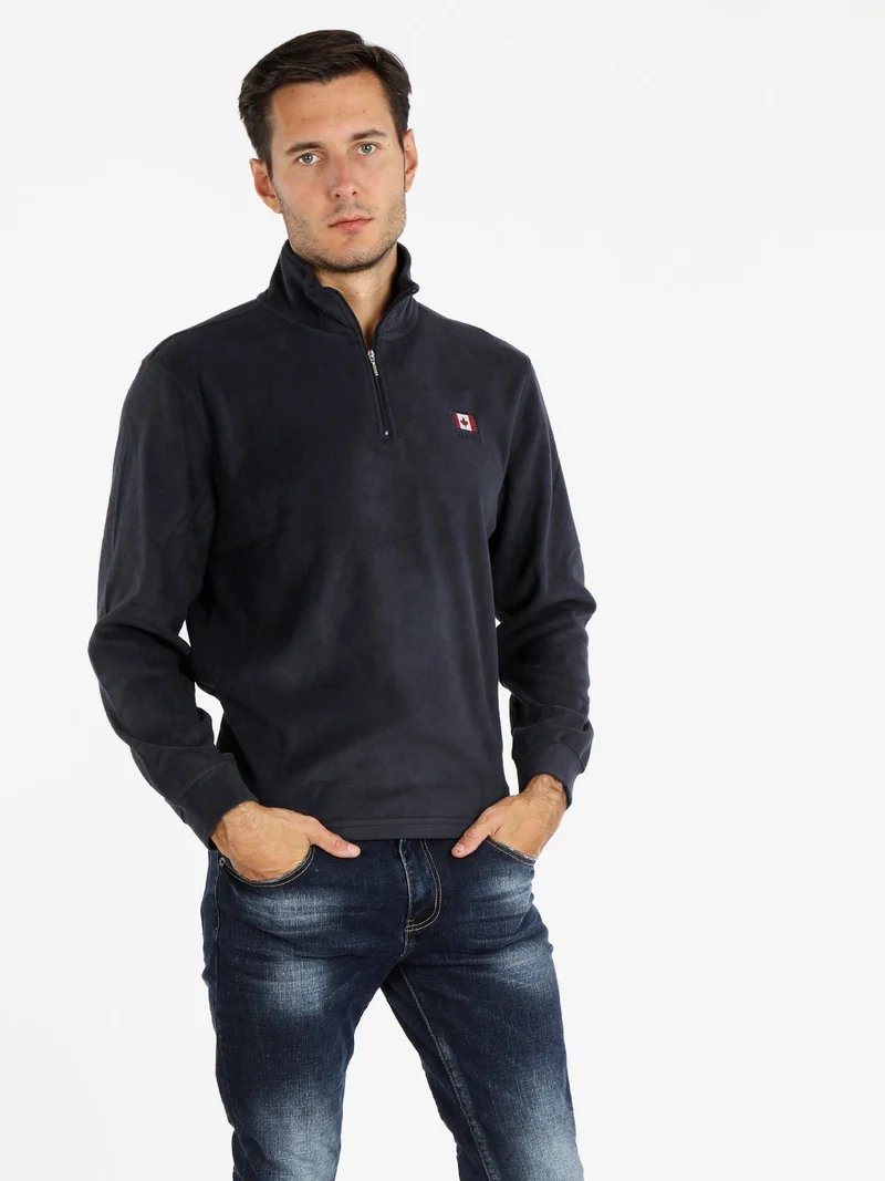 Felpa uomo in pile mezza zip - blu scuro
