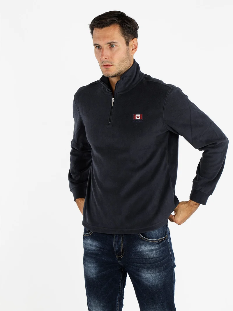Felpa uomo in pile mezza zip - blu scuro