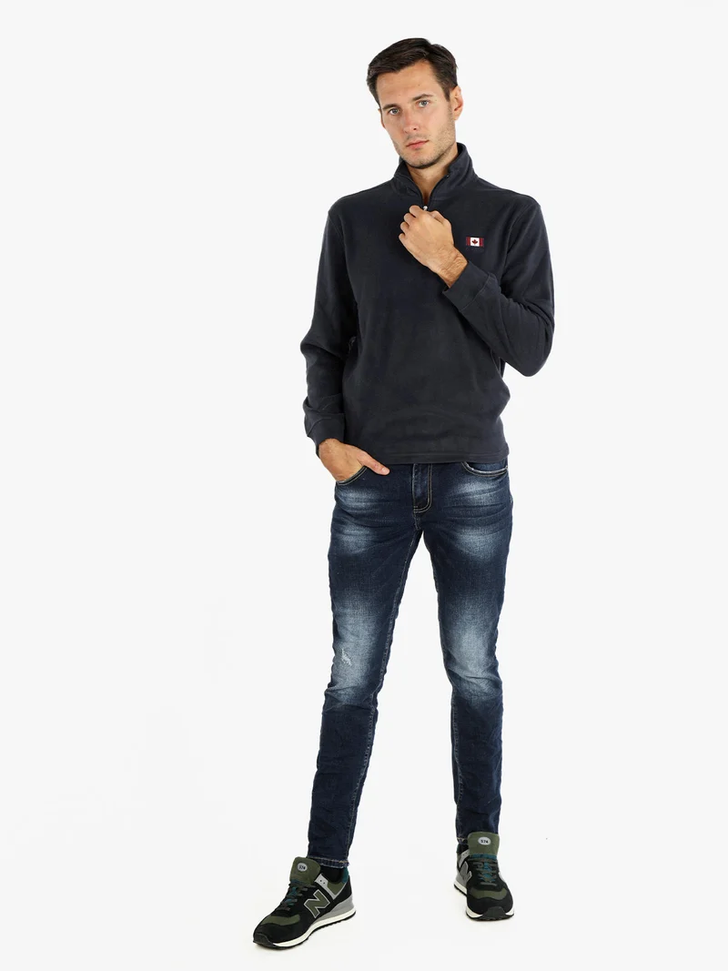 Felpa uomo in pile mezza zip - blu scuro