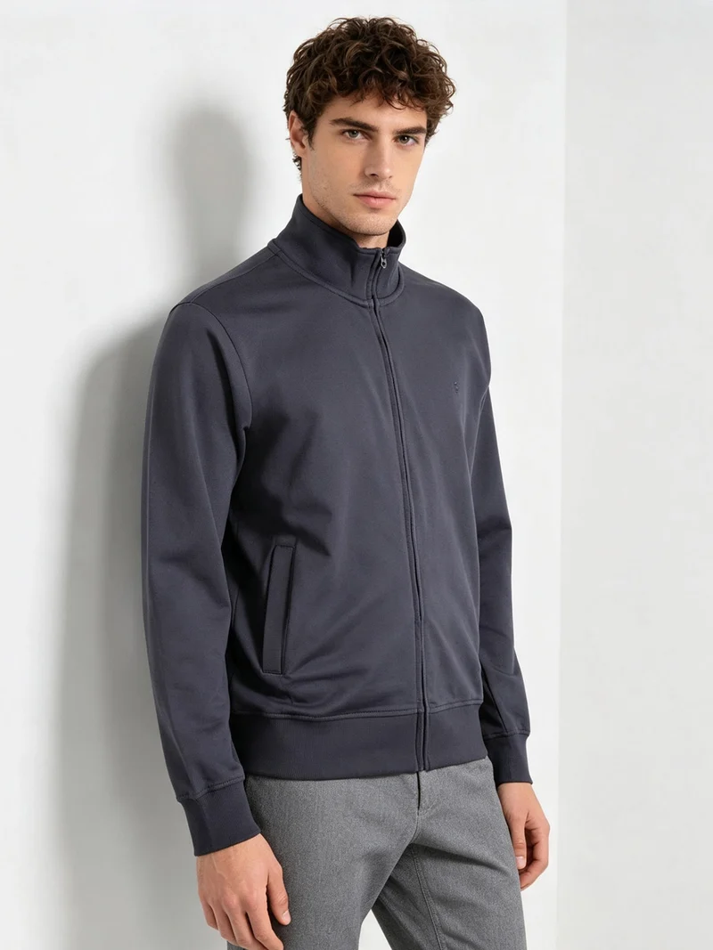 Felpa da uomo in cotone con zip - blu scuro