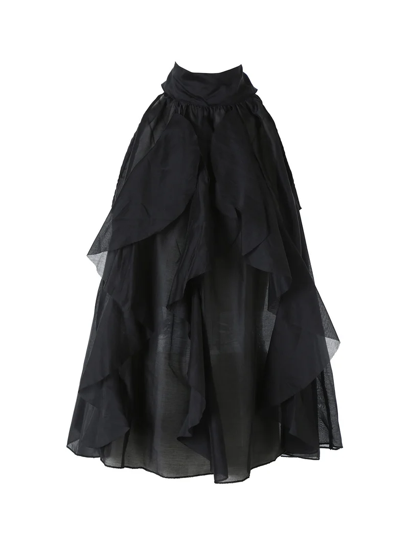 Top donna con volant e allacciatura al collo - nero