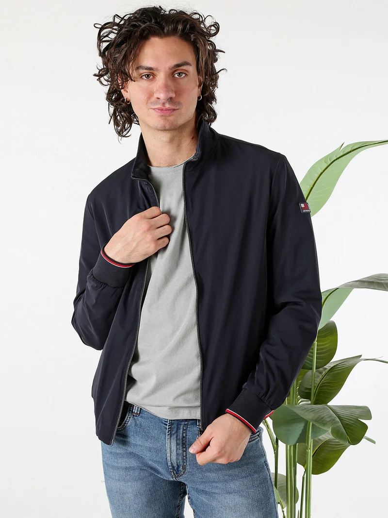 Giacca leggera da uomo con zip - blu scuro