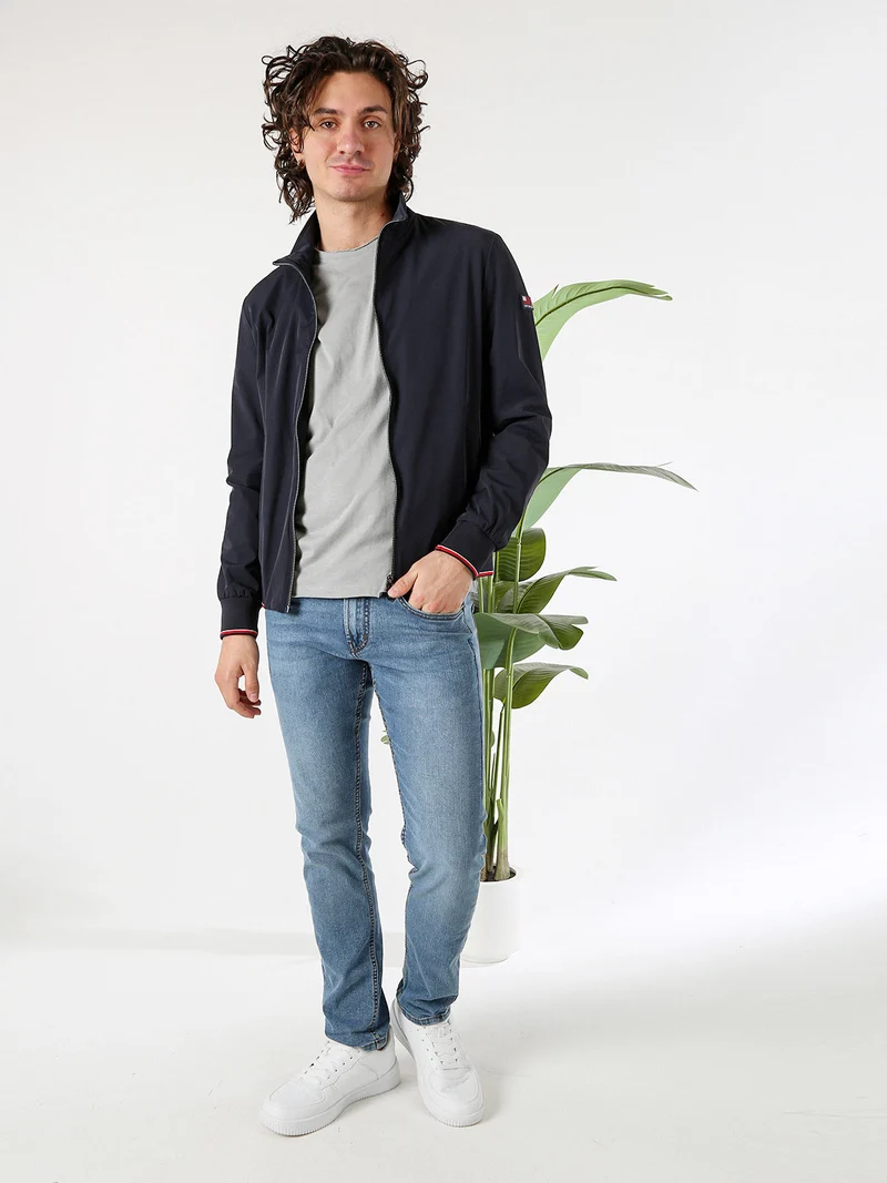 Giacca leggera da uomo con zip - blu scuro