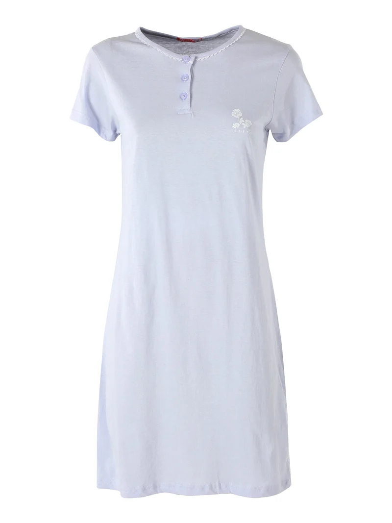 Camicia da notte da donna in cotone a maniche corte - azzurro