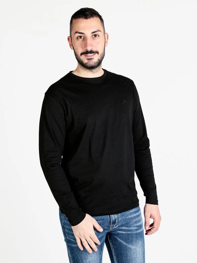 T-shirt girocollo da uomo a maniche lunghe - nero