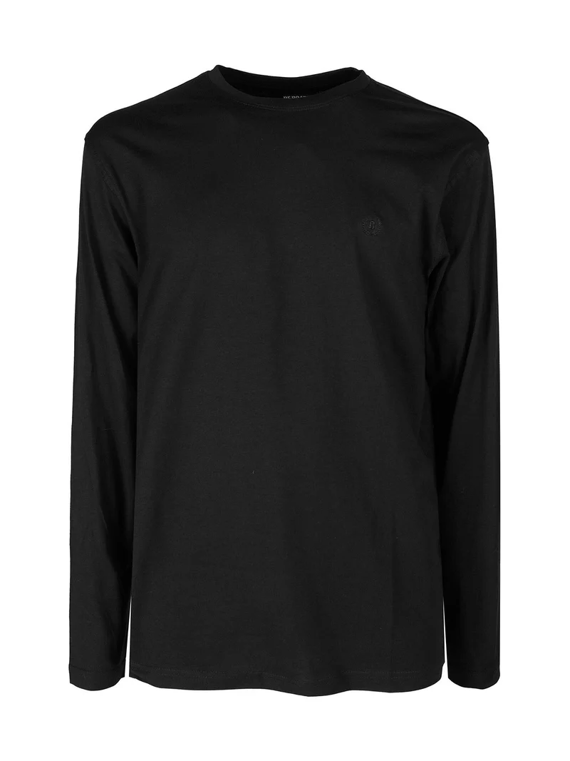 T-shirt girocollo da uomo a maniche lunghe - nero