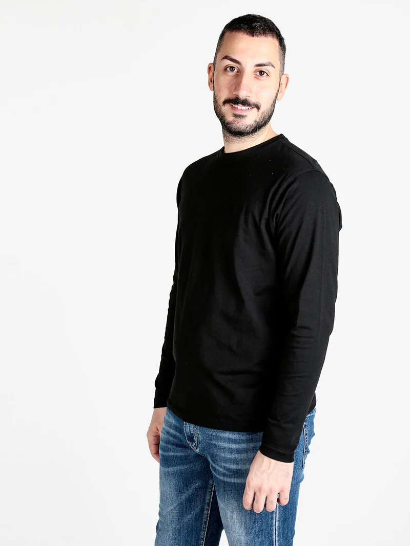T-shirt girocollo da uomo a maniche lunghe - nero
