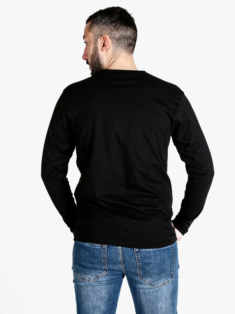 T-shirt girocollo da uomo a maniche lunghe - nero