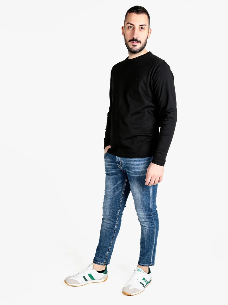 T-shirt girocollo da uomo a maniche lunghe - nero