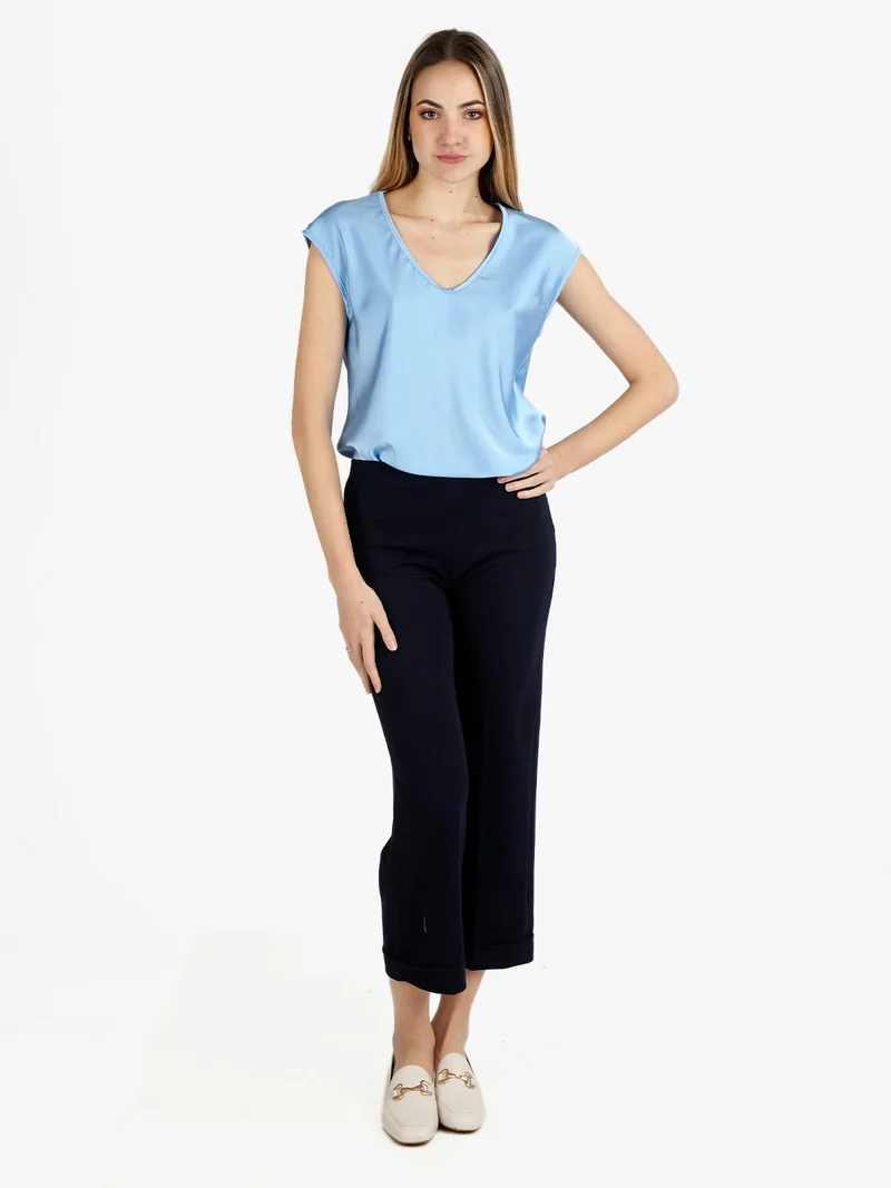Pantaloni classici donna gamba larga - blu scuro