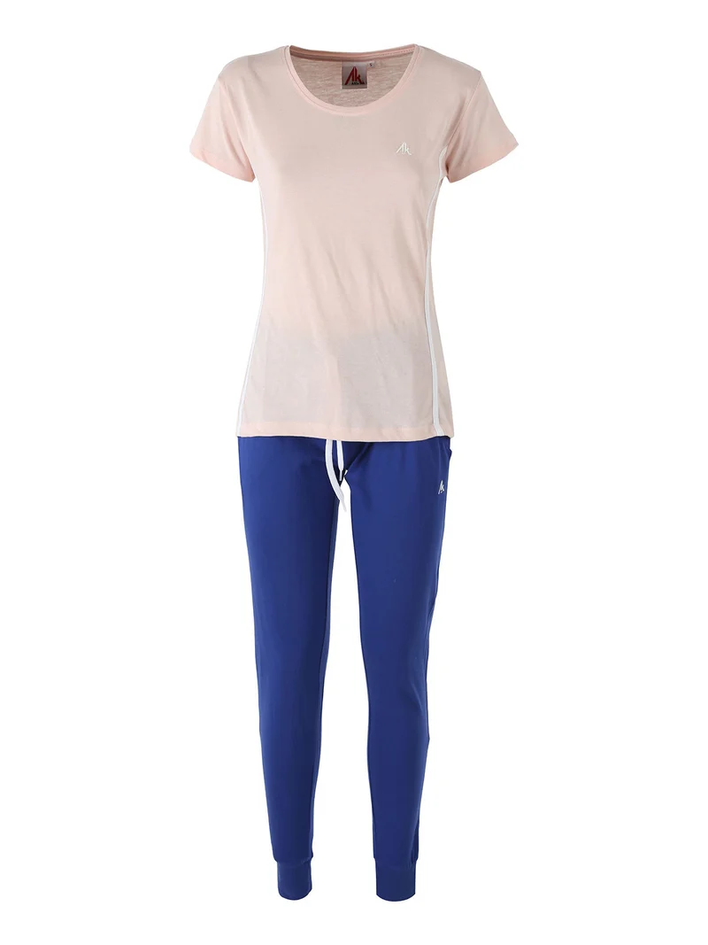 Completo sportivo da donna in cotone con t-shirt e pantaloni con polsini - rosa