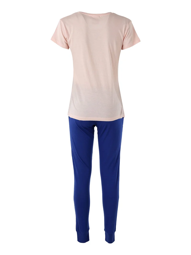 Completo sportivo da donna in cotone con t-shirt e pantaloni con polsini - rosa
