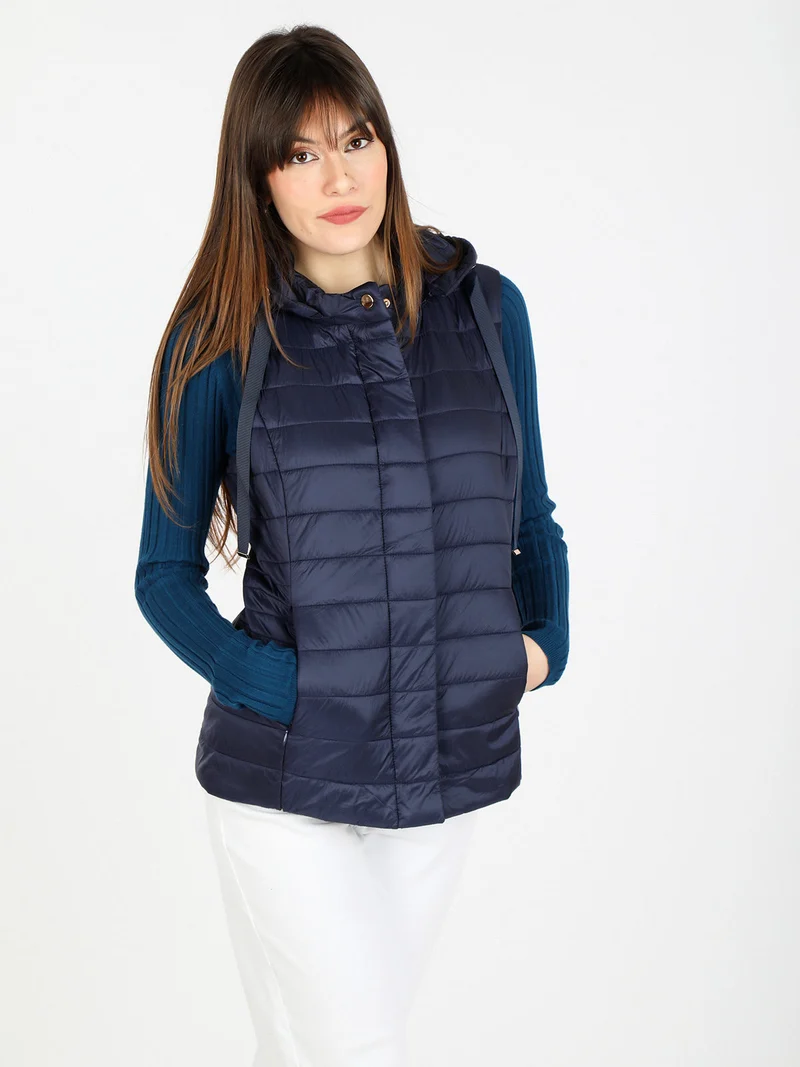 Gilet donna imbottito con cappuccio - blu scuro