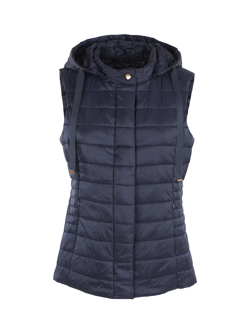 Gilet donna imbottito con cappuccio - blu scuro