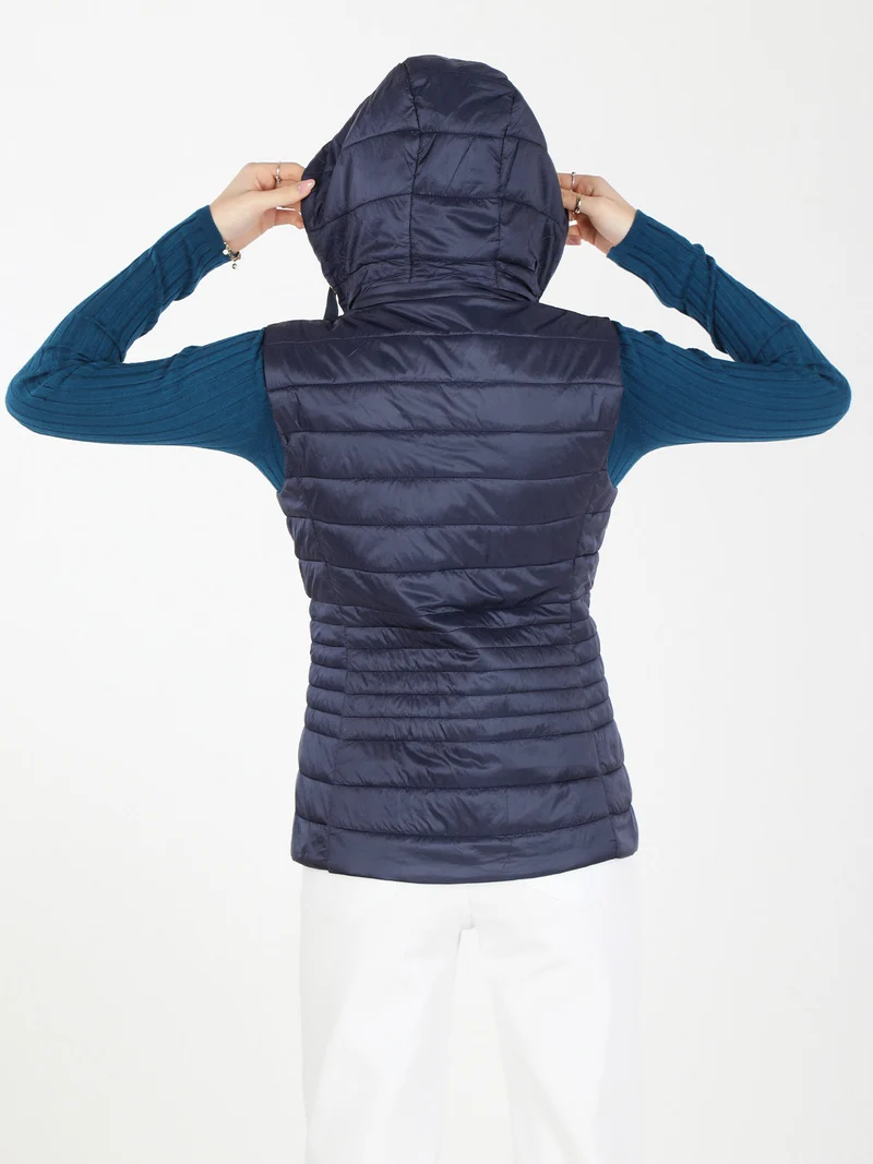 Gilet donna imbottito con cappuccio - blu scuro