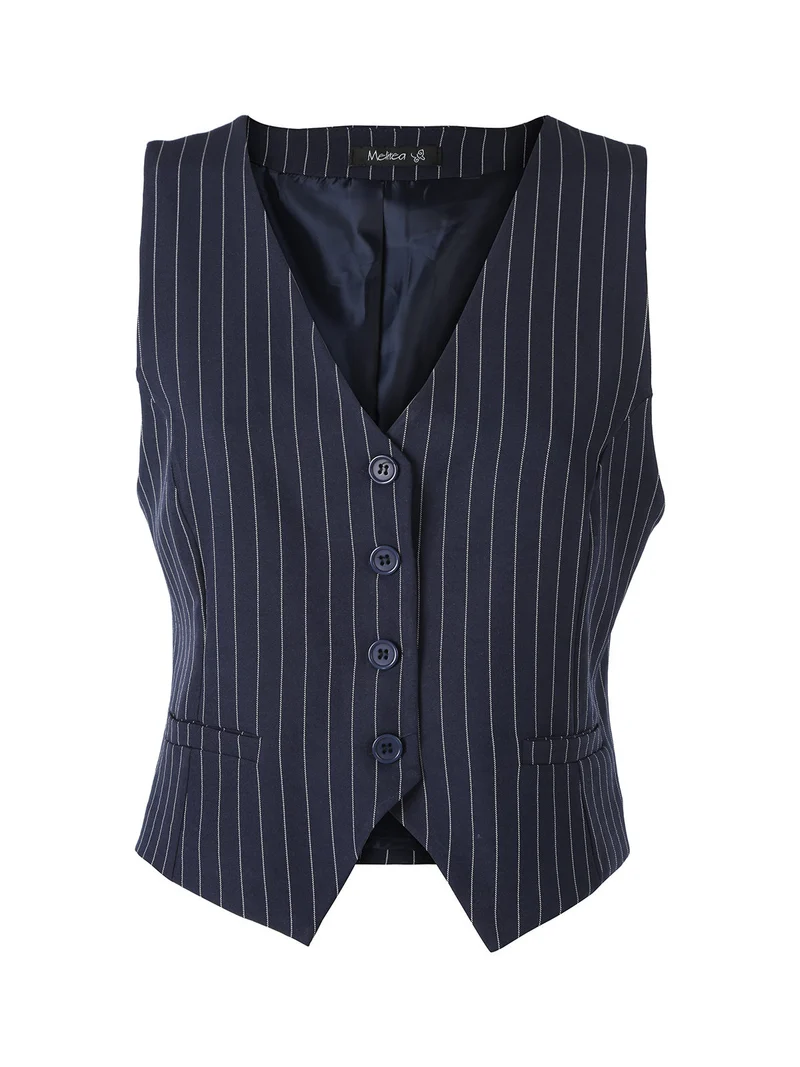 Gilet donna gessato con bottoni - blu scuro