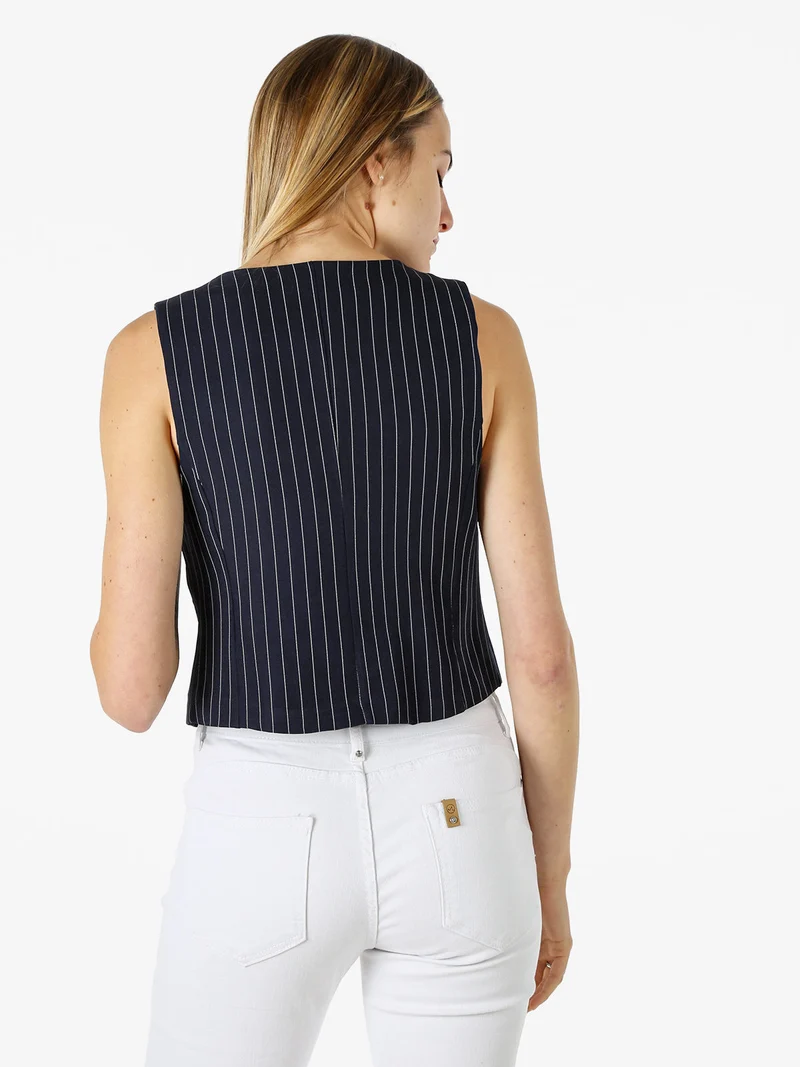 Gilet donna gessato con bottoni - blu scuro