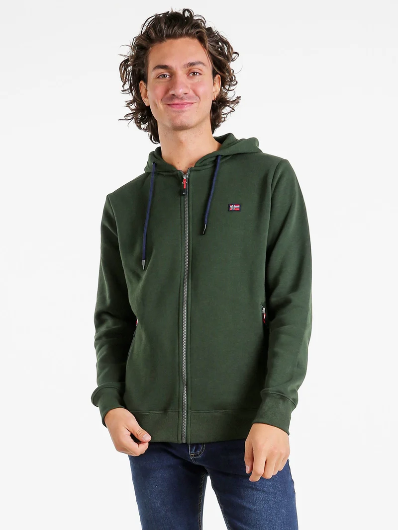 Felpa da uomo con cappuccio e zip - militare