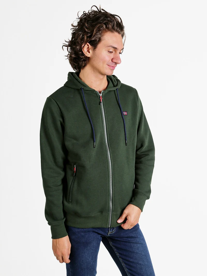 Felpa da uomo con cappuccio e zip - militare