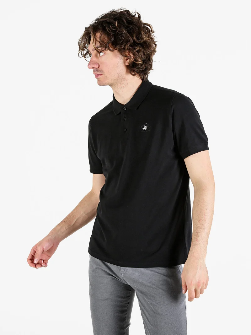 Polo da uomo in cotone a maniche corte - nero