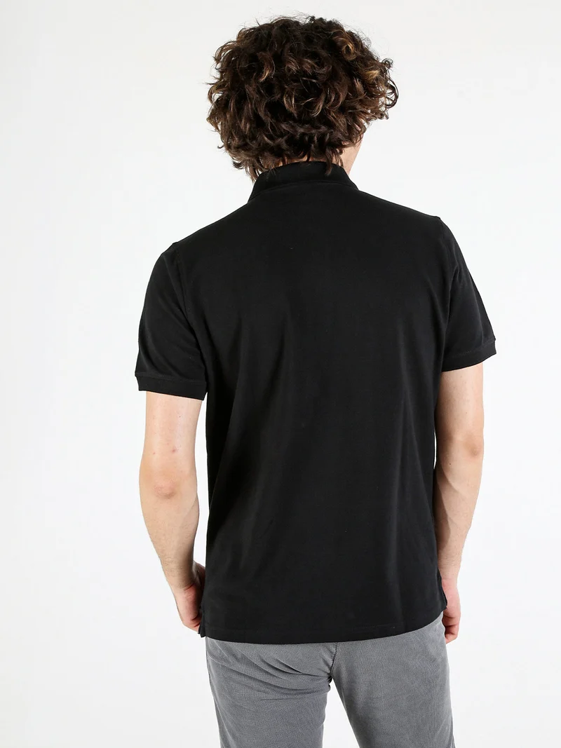 Polo da uomo in cotone a maniche corte - nero
