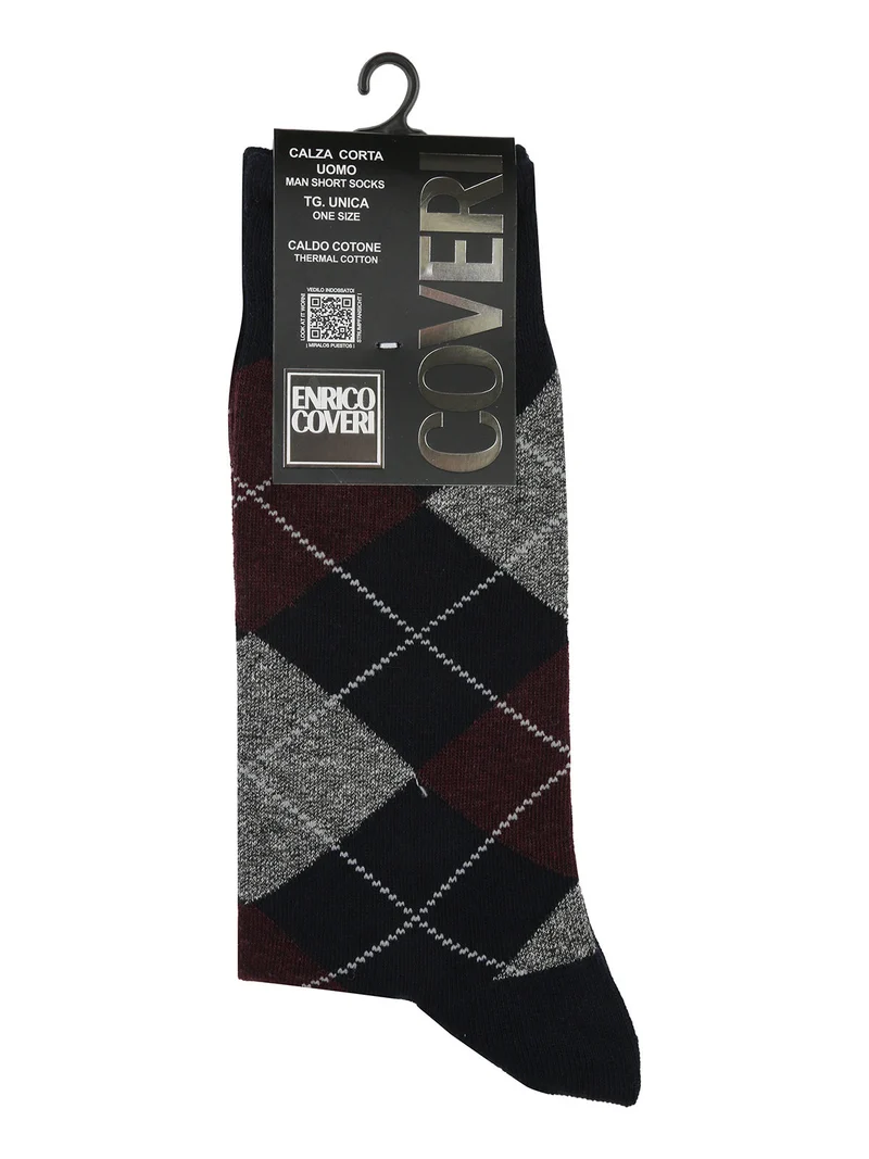 Calze corte da uomo a rombi in caldo cotone - bordeaux