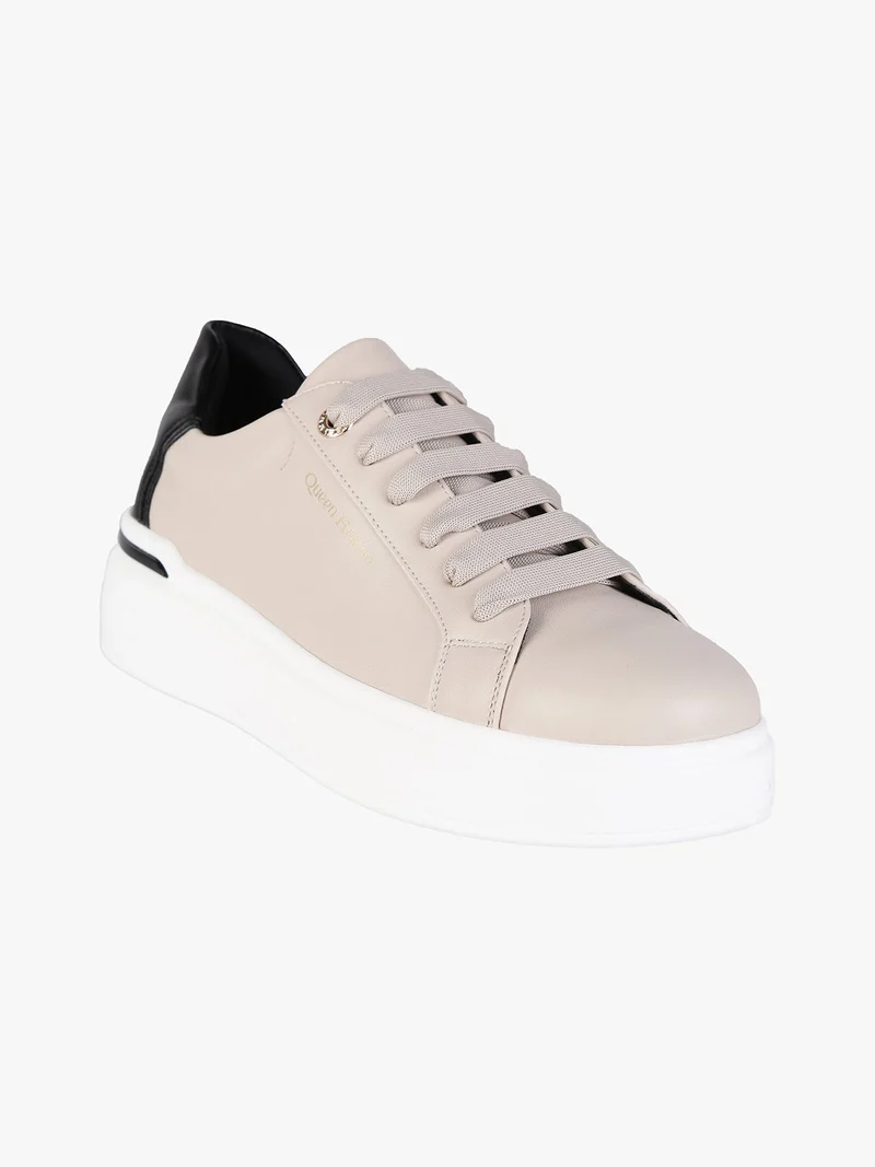 Sneakers donna stringate con suola alta - beige