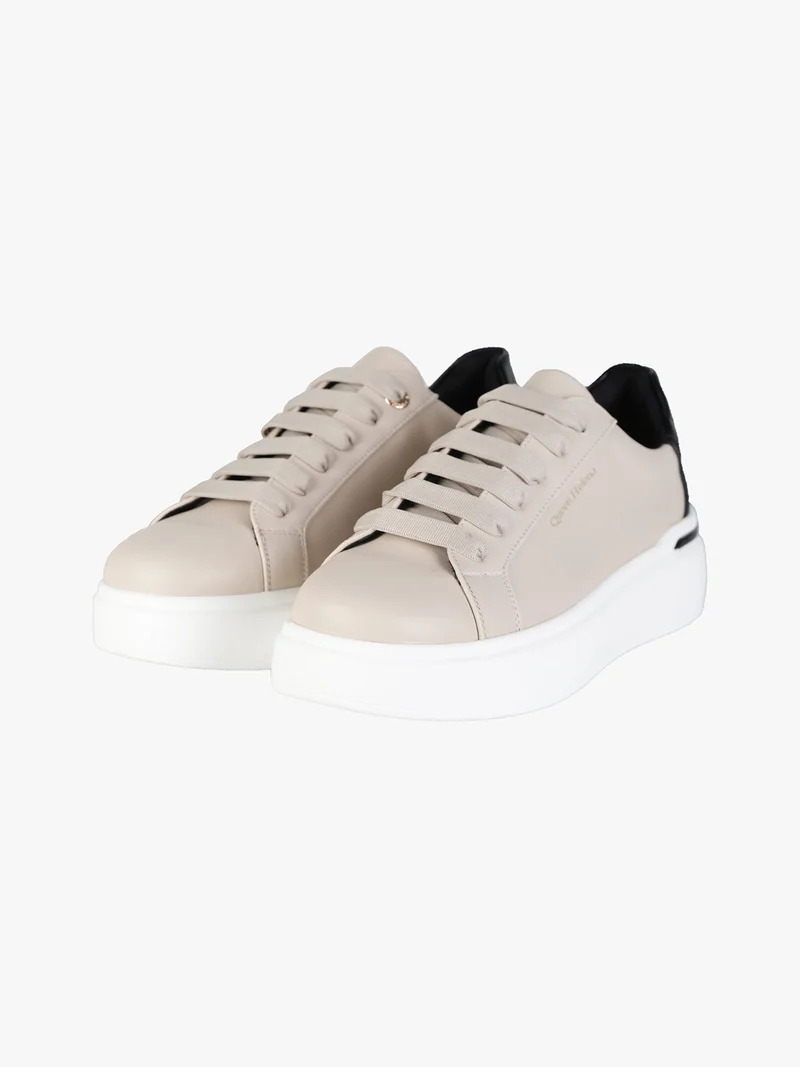Sneakers donna stringate con suola alta - beige