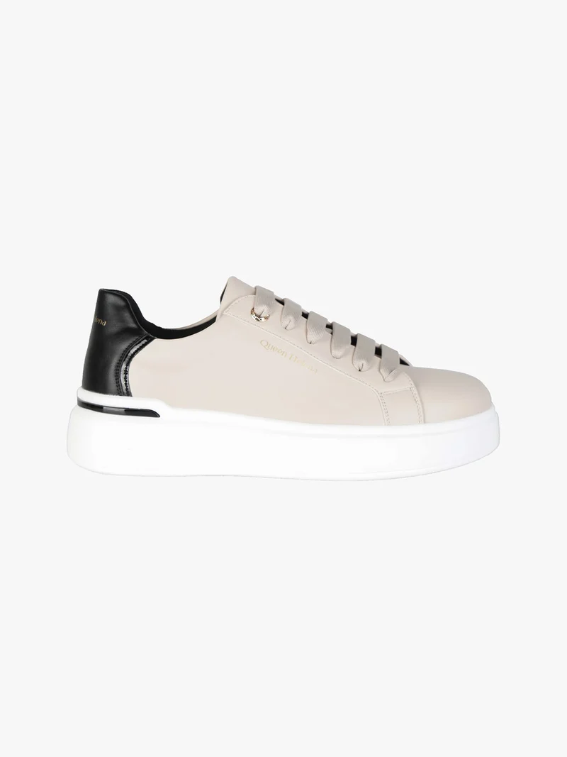 Sneakers donna stringate con suola alta - beige