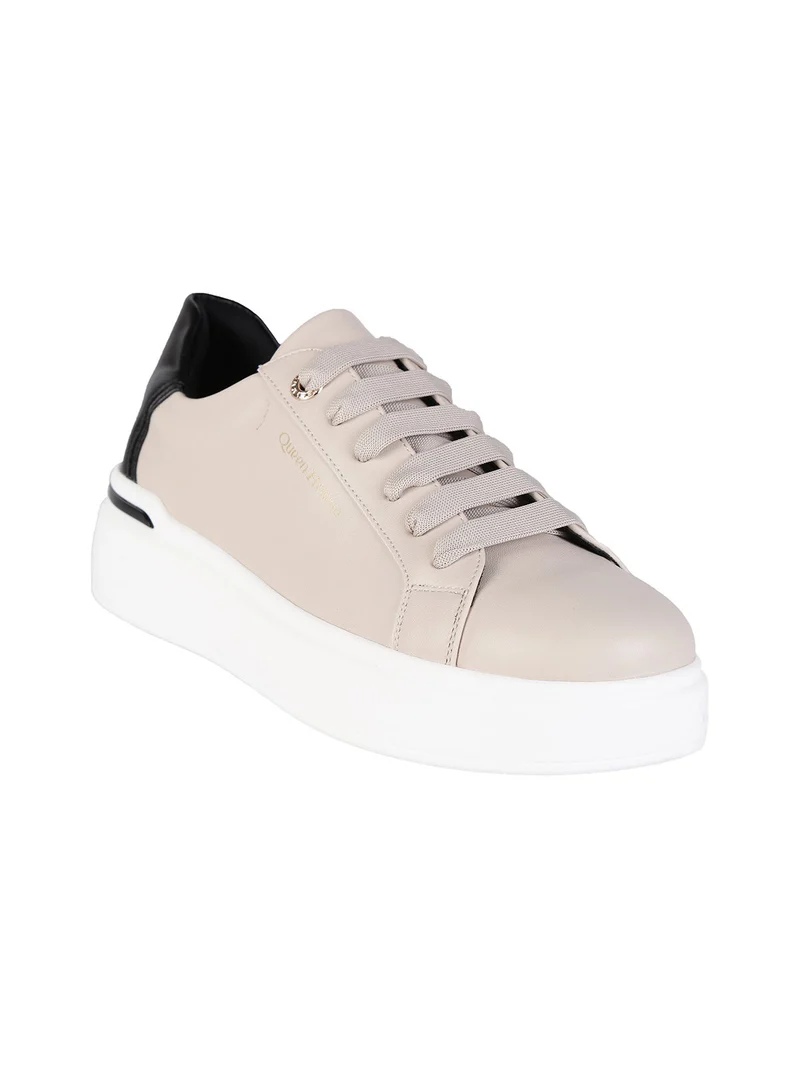 Sneakers donna stringate con suola alta - beige
