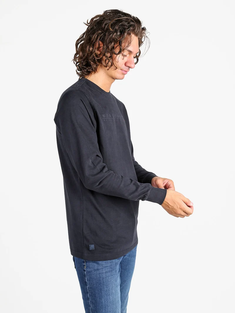 Maglia girocollo da uomo in cotone - blu scuro