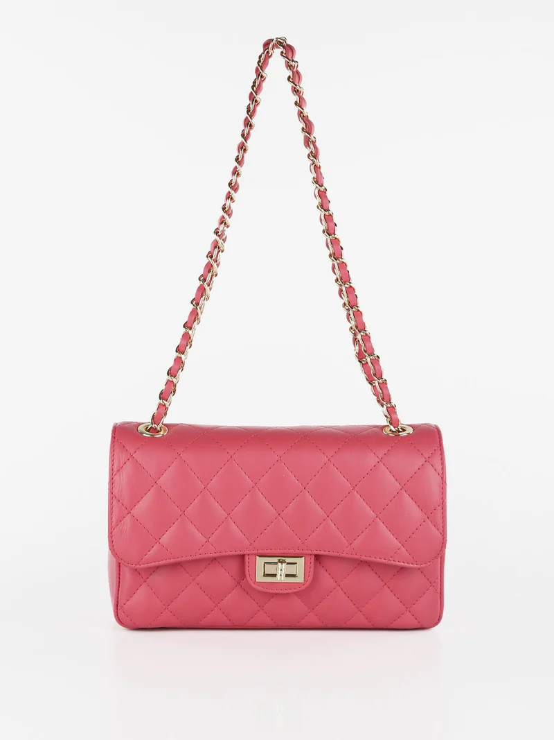 Borsa donna in vera pelle trapuntata - corallo
