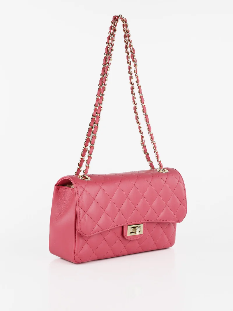 Borsa donna in vera pelle trapuntata - corallo